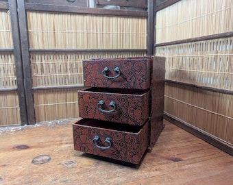 Vintage Japanese Ko Bako Box 1970s Yuzen Washi Accessory Drawer Case WW10
