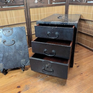 Extremely Rare Edo Era 1800s Japanese Ship Safety Box • Wooden & Steel Drawers • Antique Storage • Authentic • NO KEY  Japan Gov Auction C82