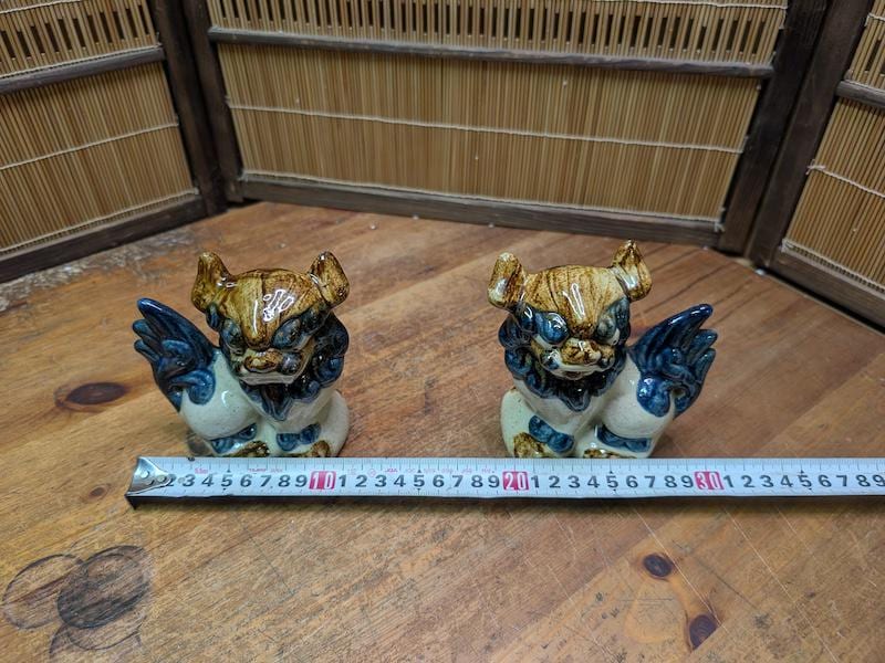 Vintage Okinawa Shisa Pair 1970s Ceramic Guardian Lions Japan Rare