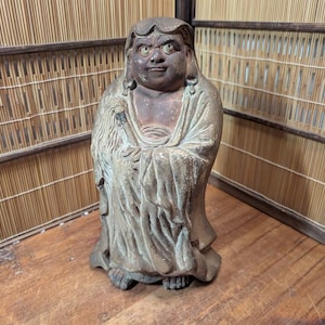 Extremely Rare 1945 Japanese Antique Pottery Daruma Statue | Signed & Inscribed WWII Air Raid Survivor | Authentic Japan Gov Auction C167