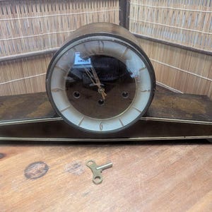 Vintage 1966 signed Japanese Wooden Mantel Clock | Working | Wind-Up Key | Chimes | Gov Auction | Antique Japan Clock Home Decor Gift C130
