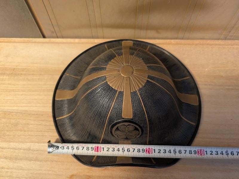 Original 1850s Japanese Lacquered Jingasa Helmet | 三つ葉葵
