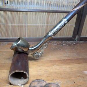 Extremely Rare Japanese Vintage 1960 Dragon Kiseru Pipe – 1 Meter (39.3&quot;) Long Hand Engraved Brass & Bamboo Display Piece Made in Japan C73