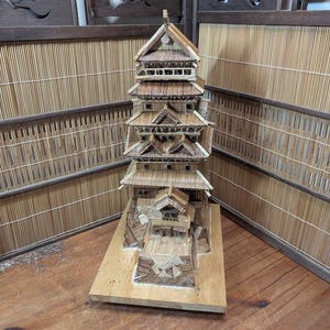 Extremely Rare 1960s Handmade Japanese Toothpick Shrine Model | Folk Art Temple | Miniature Architecture from Japan Gov Auction C128