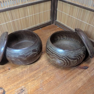 Authentic Vintage Japanese 1950s Go Game Bamboo Wooden Bowl Set – Empty (No Stones) – Made in Japan C105