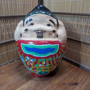 Rare Large Japanese Vintage Daruma Doll Old toy 1970s Handmade & Hand-Painted Folk Art – Kokeshi Style – Japan Gov Auction Collectible C152