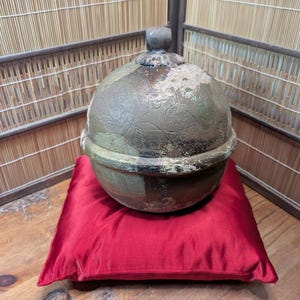 Japanese Antique 1824 Signed  Shrine Bell | Hand-Engraved Steel | 5kg+ Includes Handmade Silk Pillow | Gov’t Auction Find | Japan Made C122