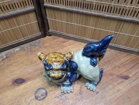 ヴィンテージ 日本製 シーサー像 1970年代 沖縄 右側面 男性 手作り