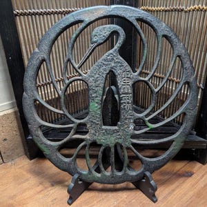 Japanese 1949 Katana Tsuba • Hand-Forged Tsuru Kamon • Large Wall Decor • One-of-a-Kind Japan XX3