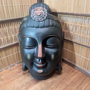 Vintage 1970s Japanese Buddha Head Wall Hanging | Large Ceramic Decorative Sculpture | Buddhist Art Home Decor | Japan Gov Auction C170