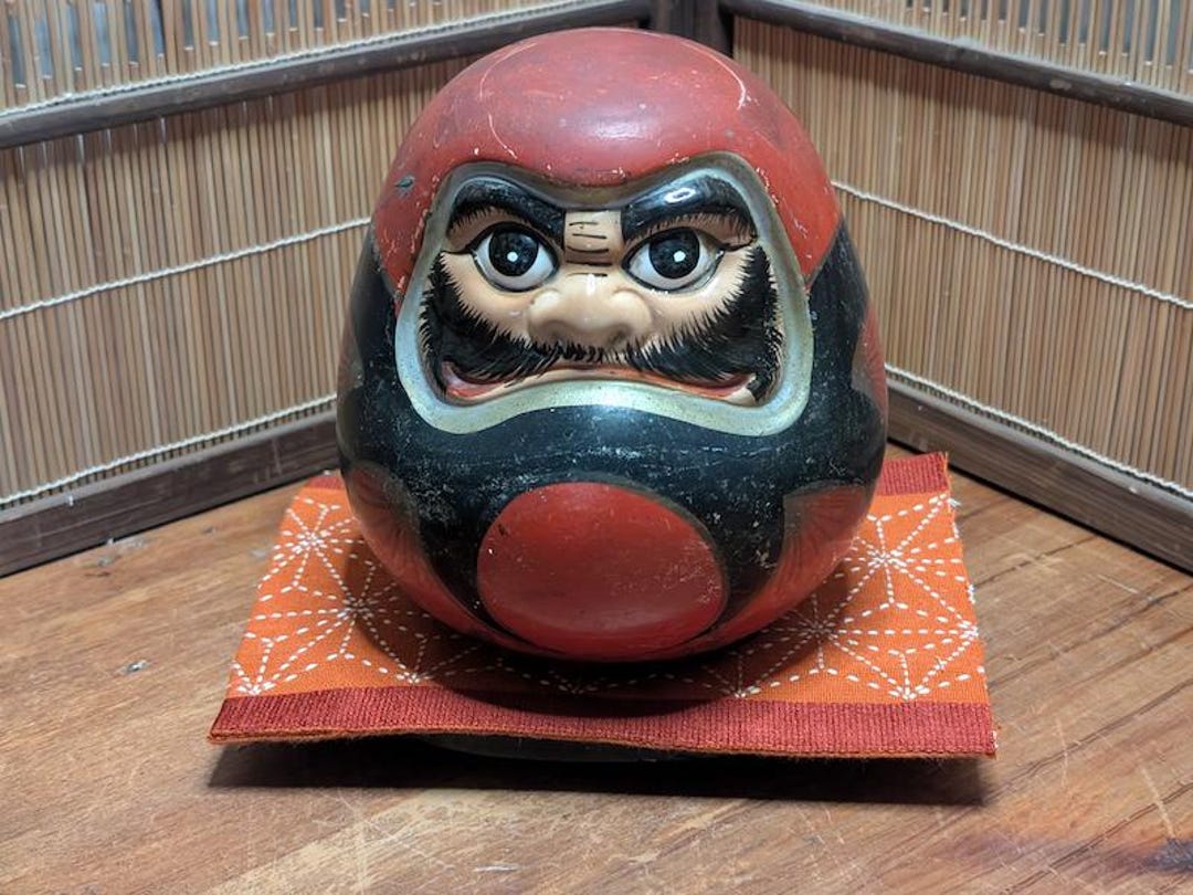 Rare Vintage 1950s Japanese Daruma Ceramic Statue Kimono Base