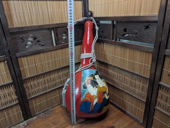 Rare 1930s Japanese Hyotan Gourd • 60cm Hand-painted Calabash
