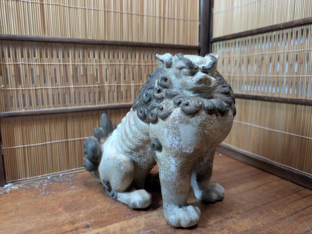 骨董　石彫　狛犬　一本角　シーサー　縁起物　民芸　彫刻　アンティーク　オブジェ ミャンマー翡翠彫刻『吉祥獅子狛犬』 | 東京書芸館公式通販ウェブ