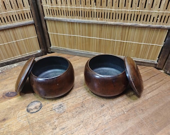 Juego de cuencos de Go japoneses antiguos de bambú y madera de los años 50, vacíos, sin piedras AL17
