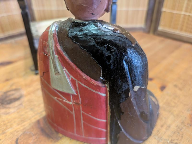 極めて希少な明治時代の日本の木製僧侶像 1800年代 手彫り