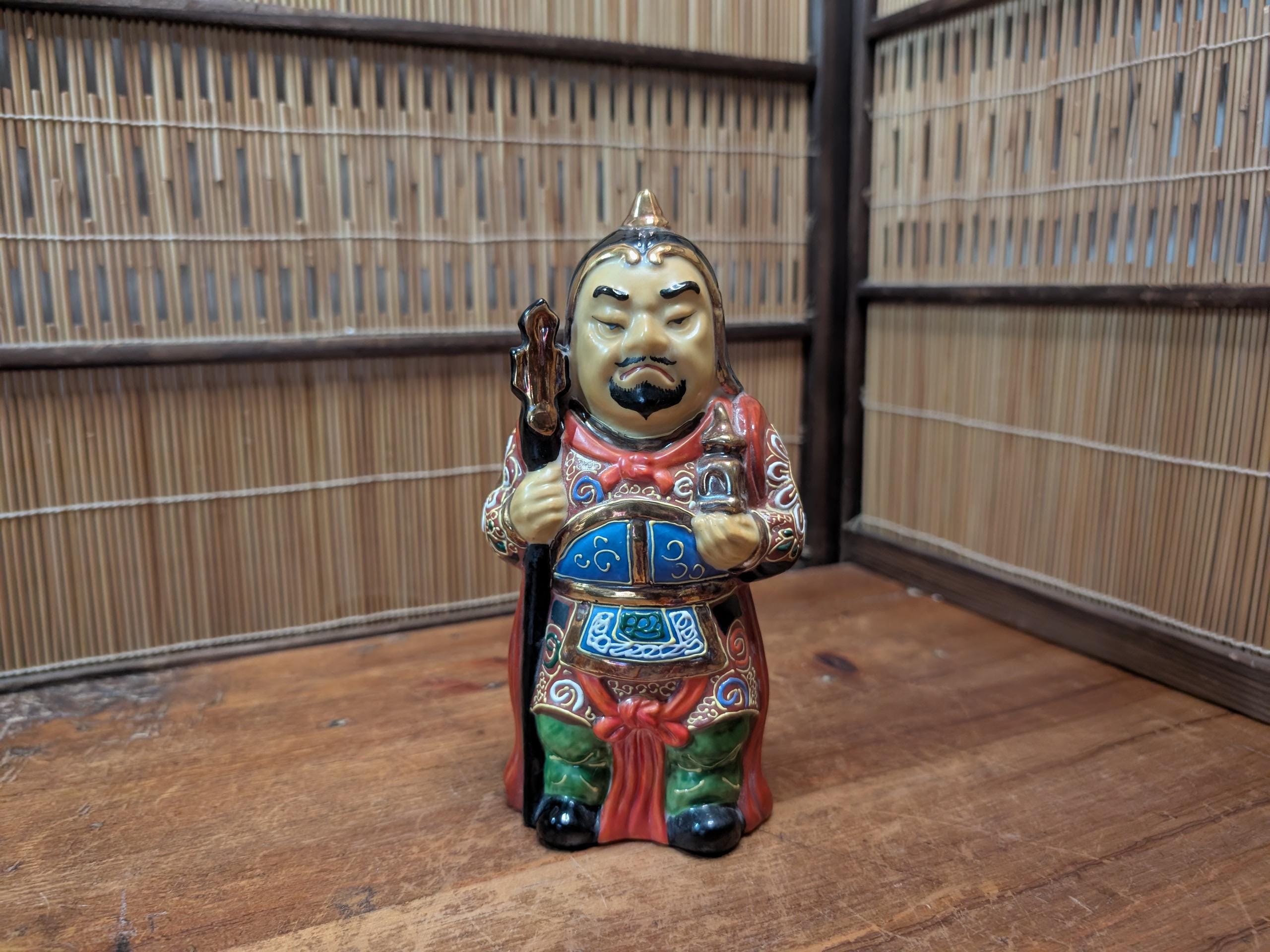 Vintage Japanese Bishamonten Statue Kutani Porcelain God of
