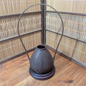 Japanese Antique 1930s Bronze Flower Vase | Bamboo Design | Signed | 1.8kg | With Stand | Rare Gov’t Auction Find Japan CC3