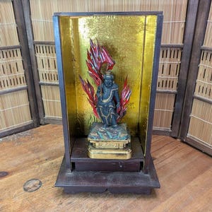 Extrem seltene Meiji Ära 1800er Fudō Myō-ō Holz Statue • Original Vitrine • Gov Auktion Japan J12