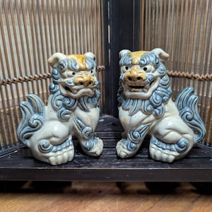 砡製 獅子置物 2609g 東キ8-0307① タニサオ Traditional Okinawan Shisa Lion Statue Pair 1970s – Handcrafted