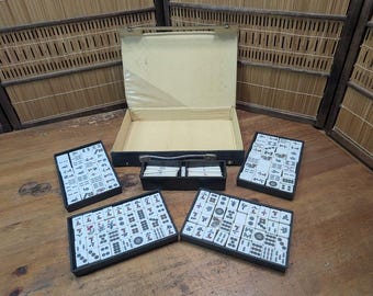 Vintage Japanese Mahjong Set 1970s – Bamboo Resin Tiles Complete Showa B16