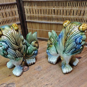 Large Okinawan Shisa Lion Pair Vintage Ceramic Guardians Japan Gov Auction C353 image 3