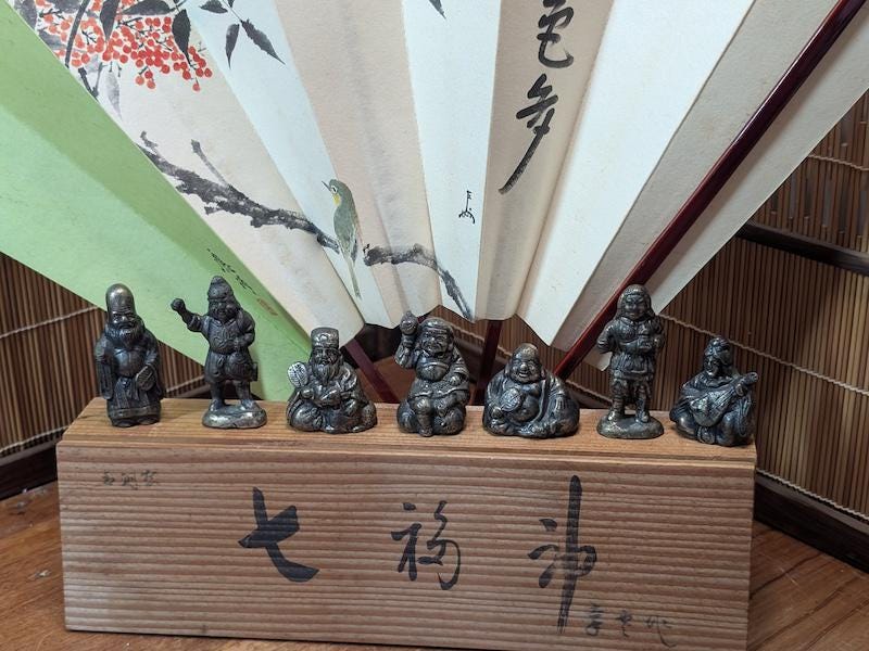 七福神像 約20cm Triptych: Geisha as the Seven Gods of Good Fortune