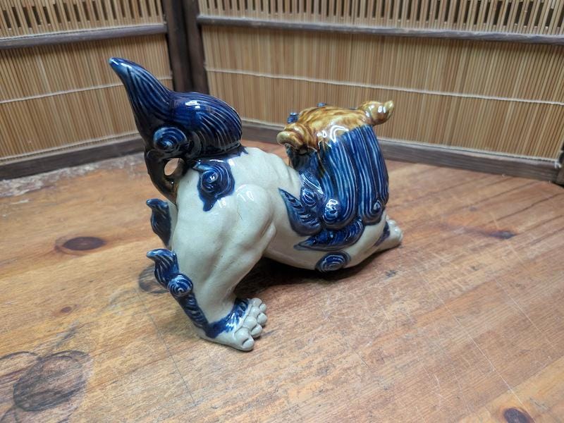 ヴィンテージ シーサー像 沖縄 右側面 男性 縁起物 日本オークション