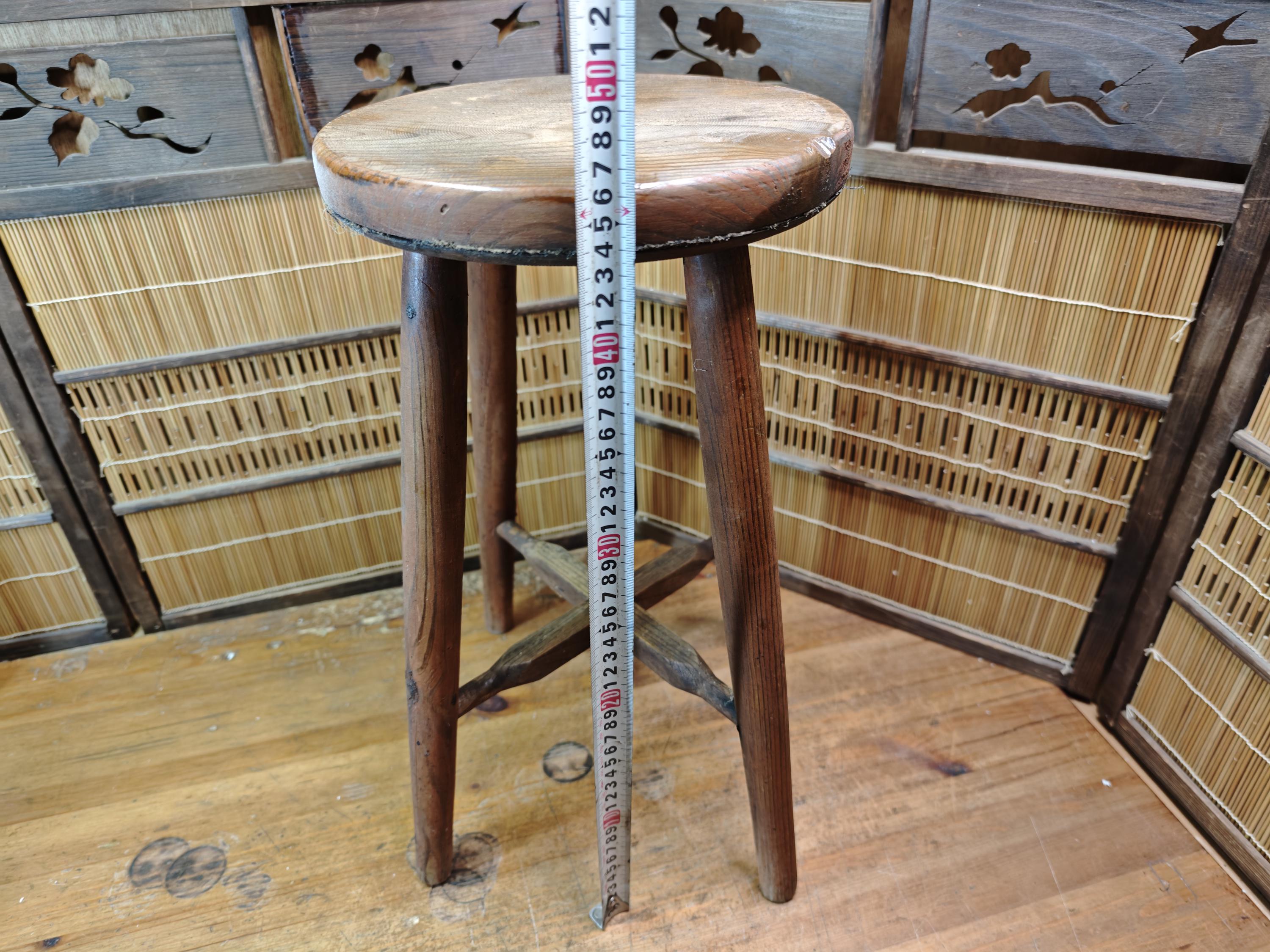 Japanese Vintage 1950s Sugi Cedar Wooden Stool Handmade Wabi Sabi