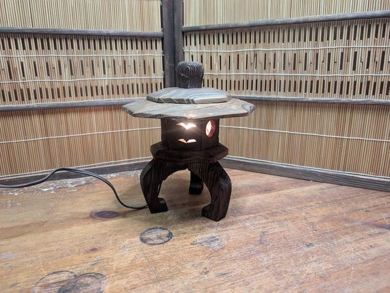 1960s Yaki Sugi Mini Toro Lamp Vintage Japanese Wood Lantern Japan Auction C264
