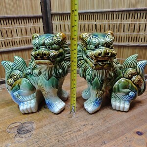 Large Okinawan Shisa Lion Pair Vintage Ceramic Guardians Japan Gov Auction C353 image 9