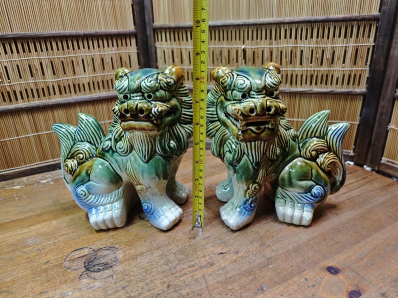 Large Okinawan Shisa Lion Pair Vintage Ceramic Guardians Japan Gov Auction C353 image 9