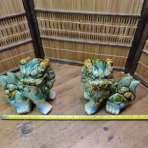 Large Okinawan Shisa Lion Pair Vintage Ceramic Guardians Japan Gov Auction C353 image 7