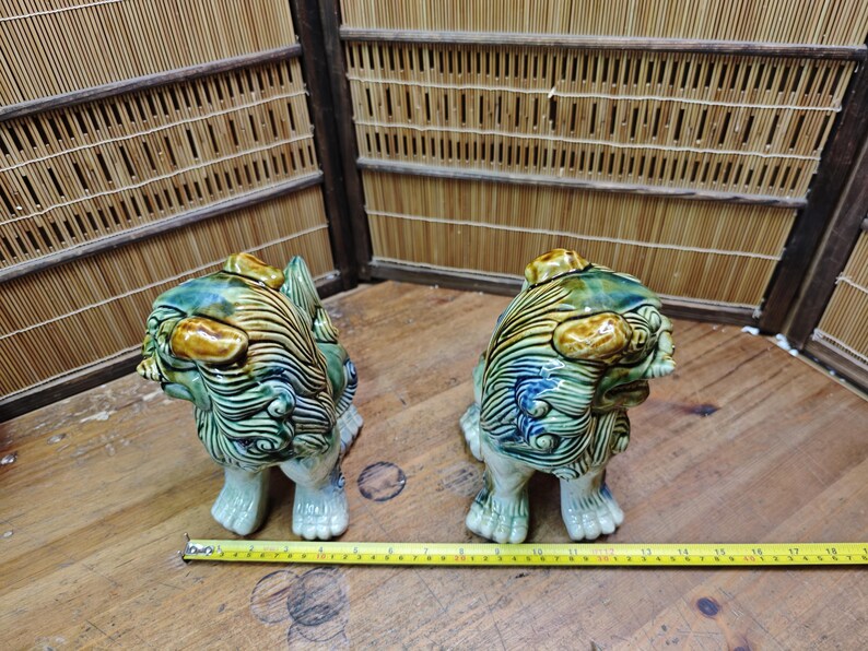 Large Okinawan Shisa Lion Pair Vintage Ceramic Guardians Japan Gov Auction C353 image 8