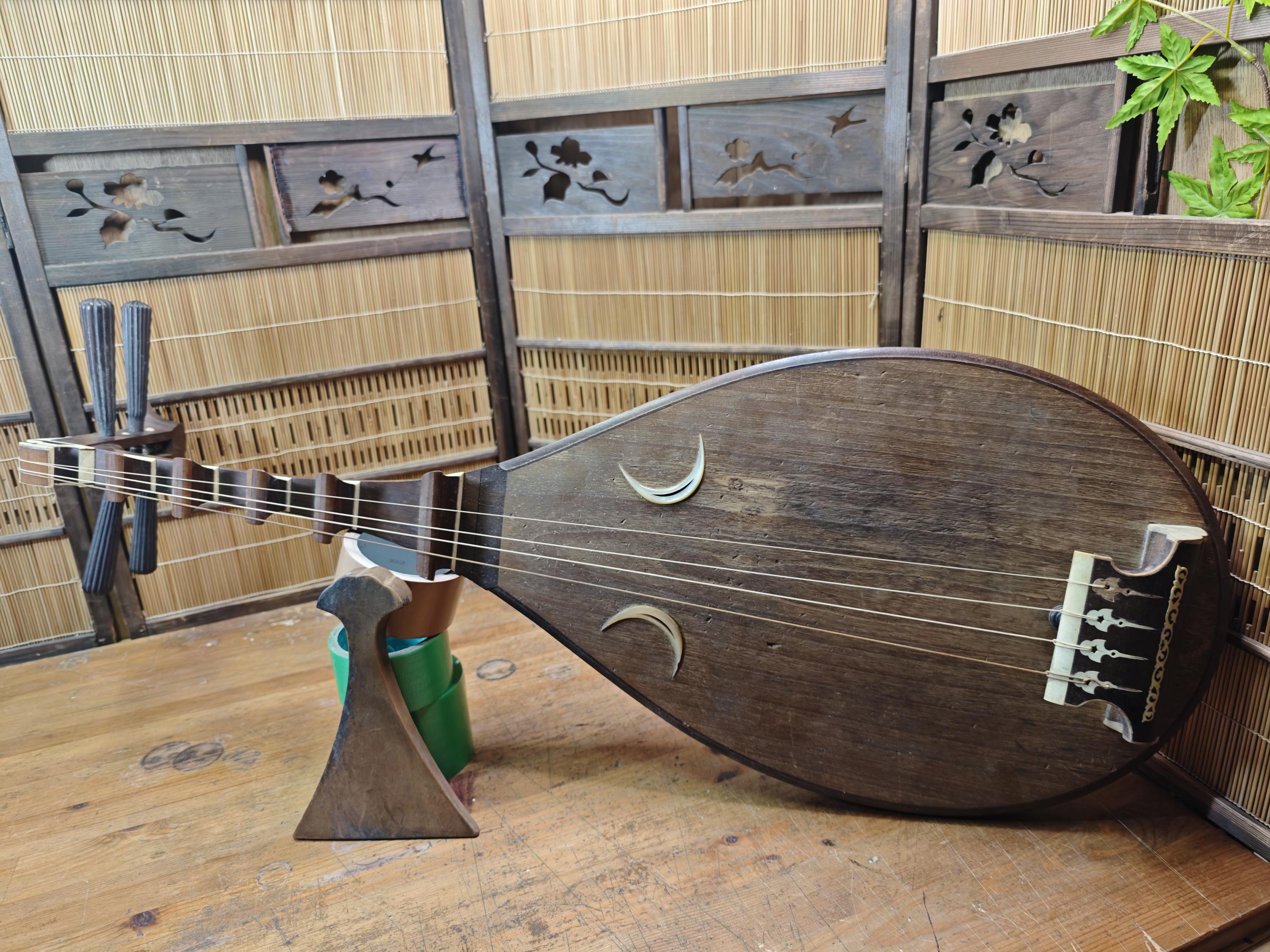 Antique Japanese Biwa Lute 1800s Edo Era Wood Instrument Rare Authentic ...