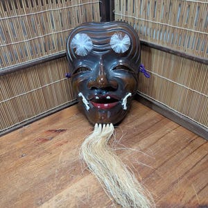 Vintage Japanese Noh Mask OKINA 1970s – Hand Carved Wooden Wall Art from Japan | Symbol of Wisdom & Longevity | Theater Collectible A1-5
