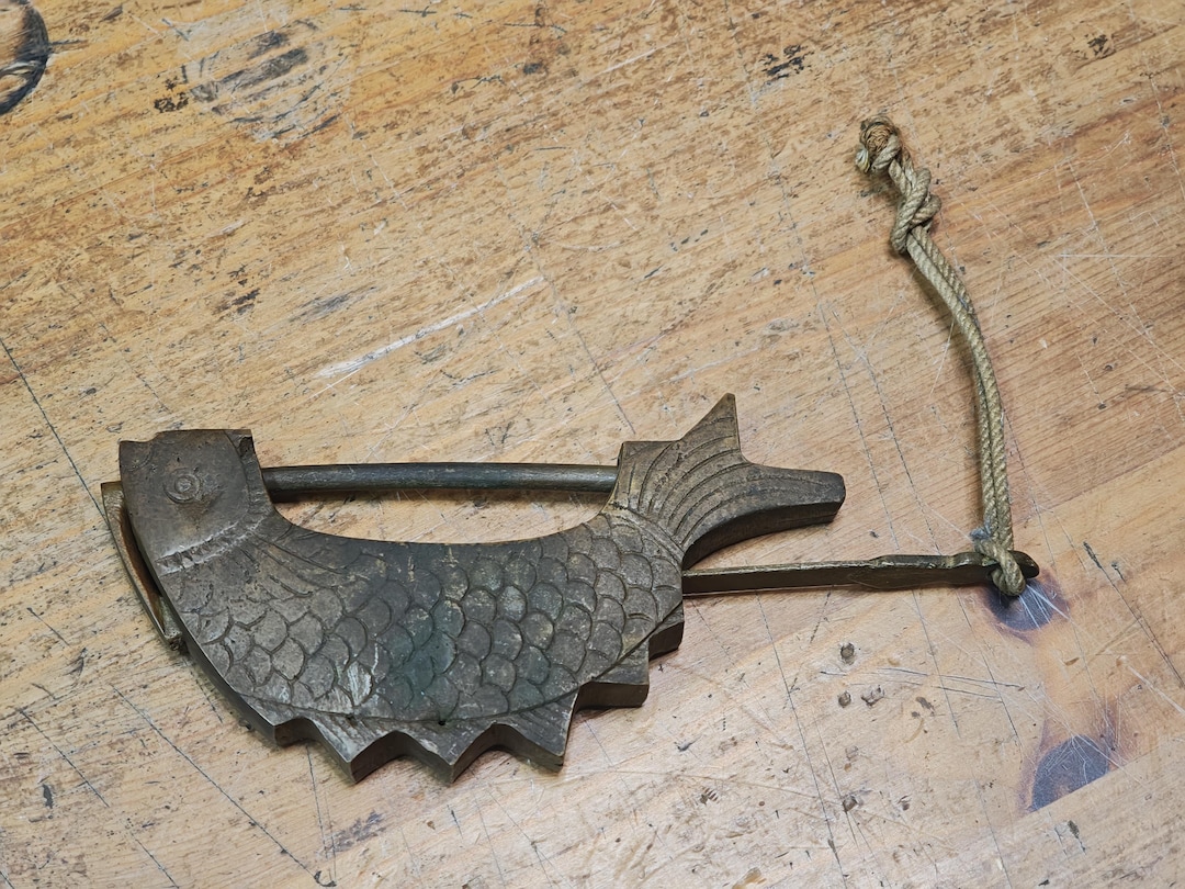 Antique Edo Period Japanese Brass Fish Padlock 1800s Samurai Era Lock ...