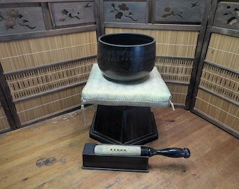 Rare Japanese Buddhist Rin Bell Set Bronze Meditation Gong with Stand  C211