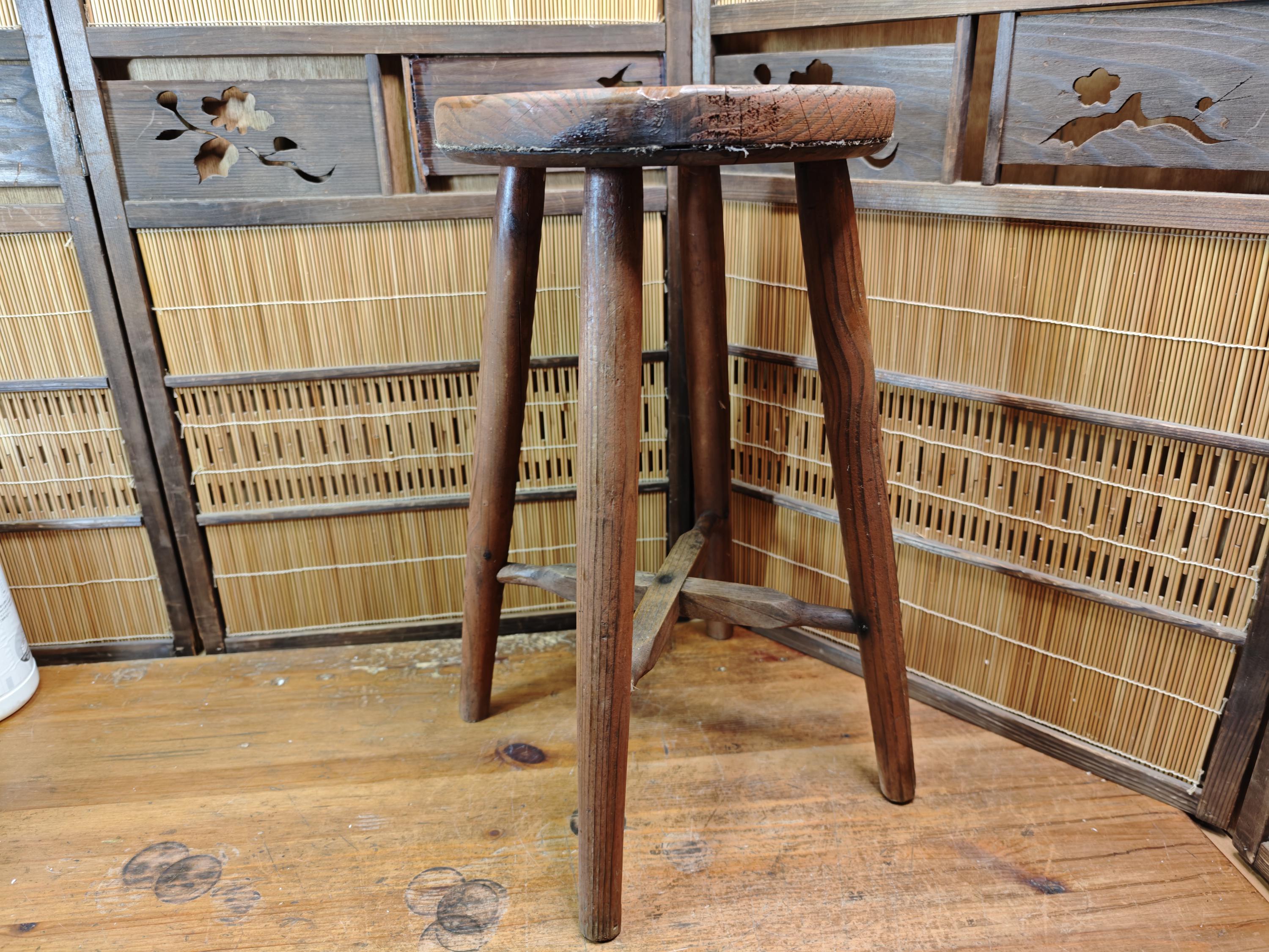 Japanese Vintage 1950s Sugi Cedar Wooden Stool Handmade Wabi Sabi