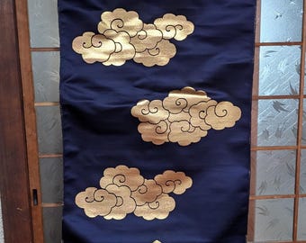Extremely Rare Japanese Shrine Silk Kakejiku Gold & Blue Buddhist Temple Scroll Japan C35