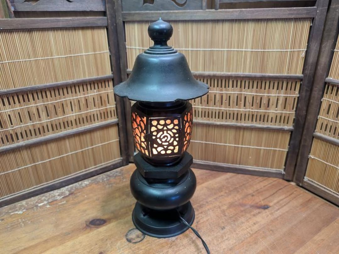 Vintage Japanese Bronze Toro Lamp 1950s Large Lantern Zen Decor