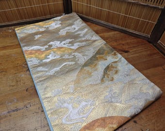 Rare 1951 Japanese Silk Kimono Obi Gold Thread Table Runner Antique Decor D50