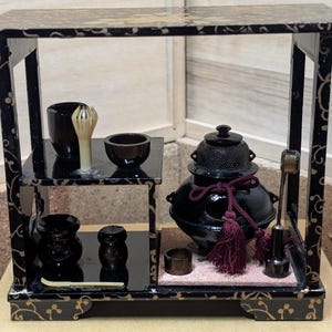 Vintage Japanese Hina Doll Tea Ceremony Miniature Set 1980s Wooden Ornament with Box – Traditional Hinamatsuri Display Japan P5