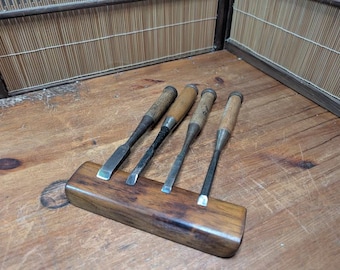 Juego de 4 cinceles japoneses para tallar madera, firmados, de acero, de la década de 1960. Modelo vintage N17.