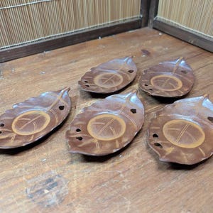Vintage Japanese Steel Coaster 1960s  – Leaf Design Unique Colors Red Brown , Never Been Used Signed By Nambu Japan Gov Auction Find 005