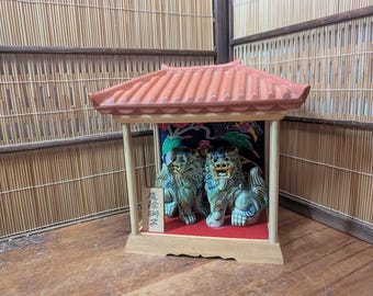 Vintage Okinawa Shisa Guardian Lions 1970s Wooden House Japanese Folk Art C185