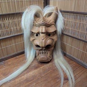 Extremely Rare 1970s Japanese Devil Mask Hand-Carved Wood Oni Mask Signed Vintage Art 32cm or 12.59&quot;  Japan Gov Auction C106