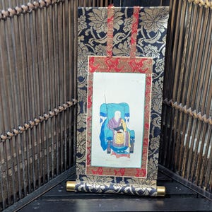 Authentic 1930s Japanese Mini Kakejiku Scroll | Handmade Buddhist Wall Hanging | Vintage Japanese Art | Rare Antique Condition (AA4)