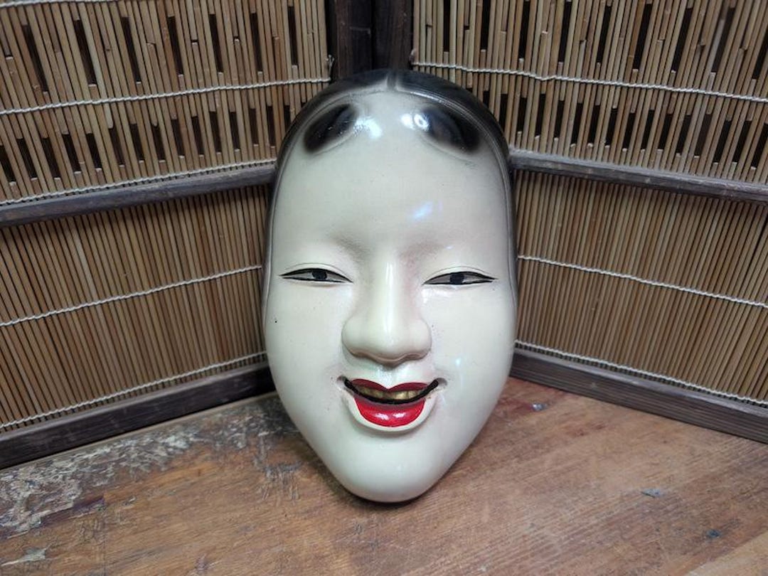 Extremely Rare Japanese Noh Mask Ko Omote 1940s Metal Cast Iron