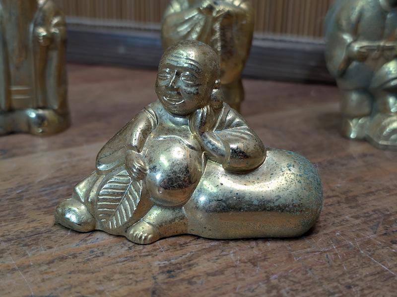 Japanese Seven Lucky Gods Shichifukujin Brass Figurine Set Antique