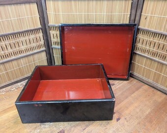 Japanische Antique Lacquer Box Künstler signiert Schwarz Rot Urushi Japan Auktion CS91